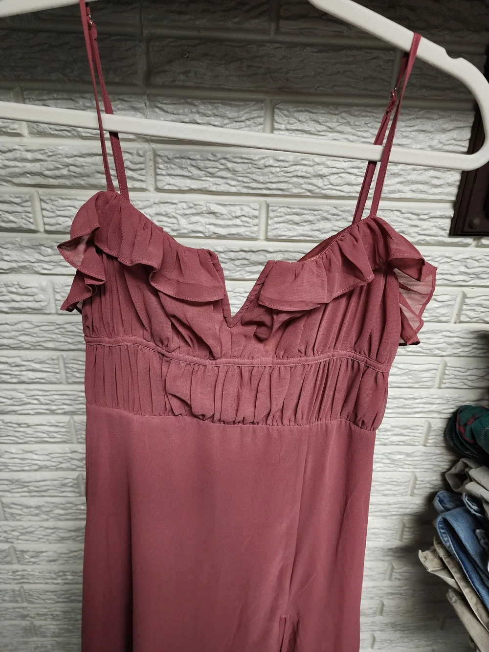 Lulu's Dusty Rose Strapless Ruffle Maxi Dress